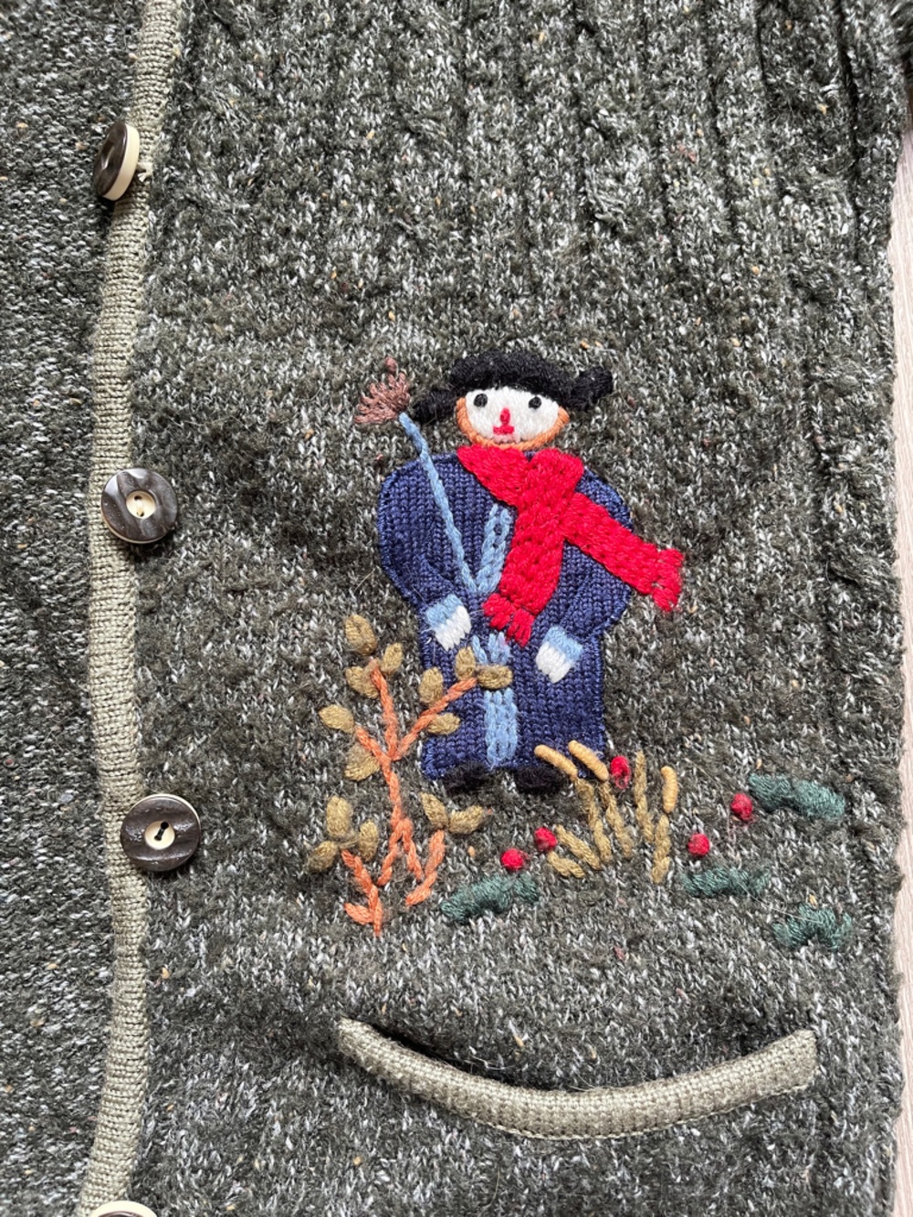 Vintage Austrian Wool Blend Cardigan Sweater with Grandmacore Embroidery - Picture 5 of 7